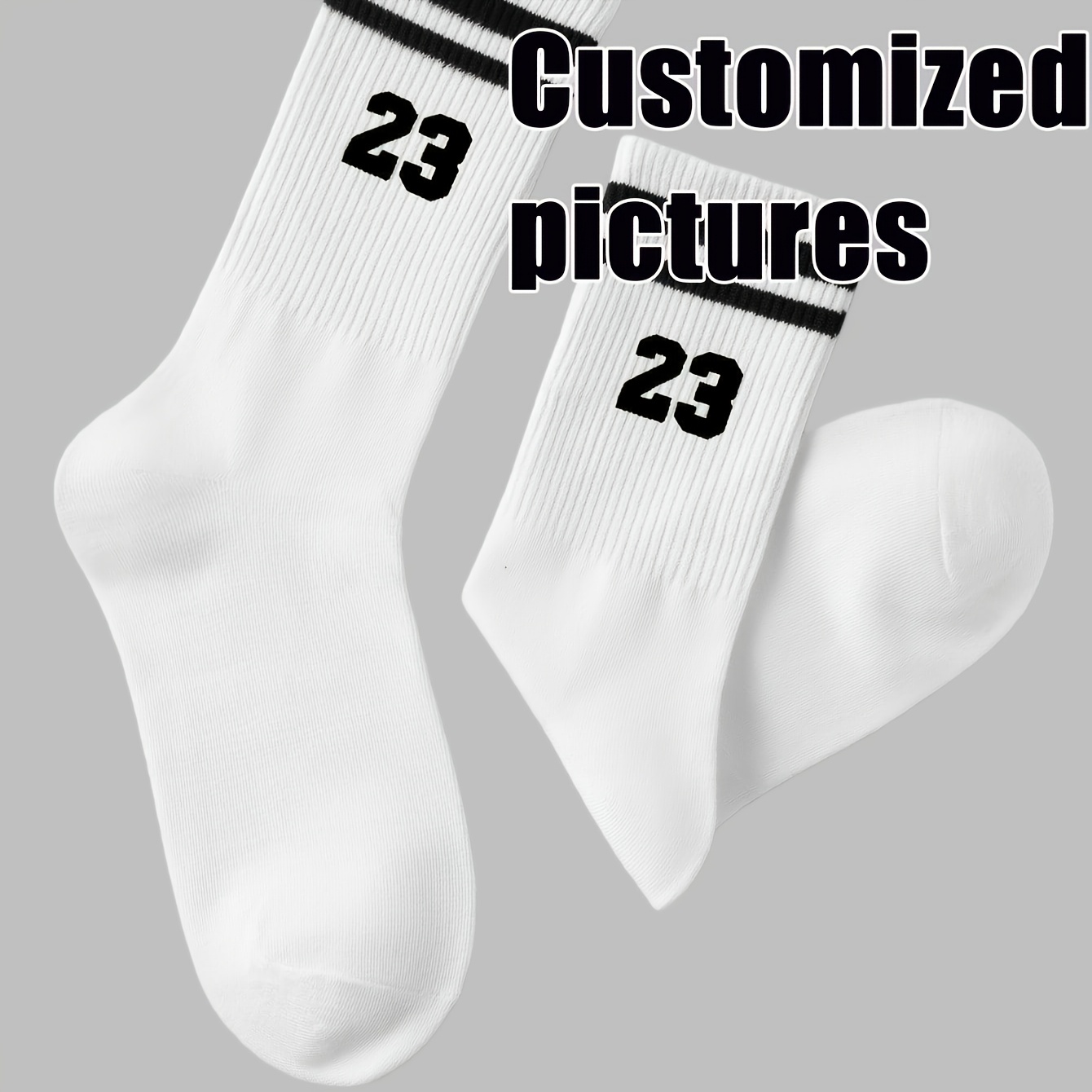 TEMU Men's And Women's Long Socks, White Athletic Socks, Customizable Patterns, Durable Men's And Women's Socks Suitable For Holiday Party Gifts,