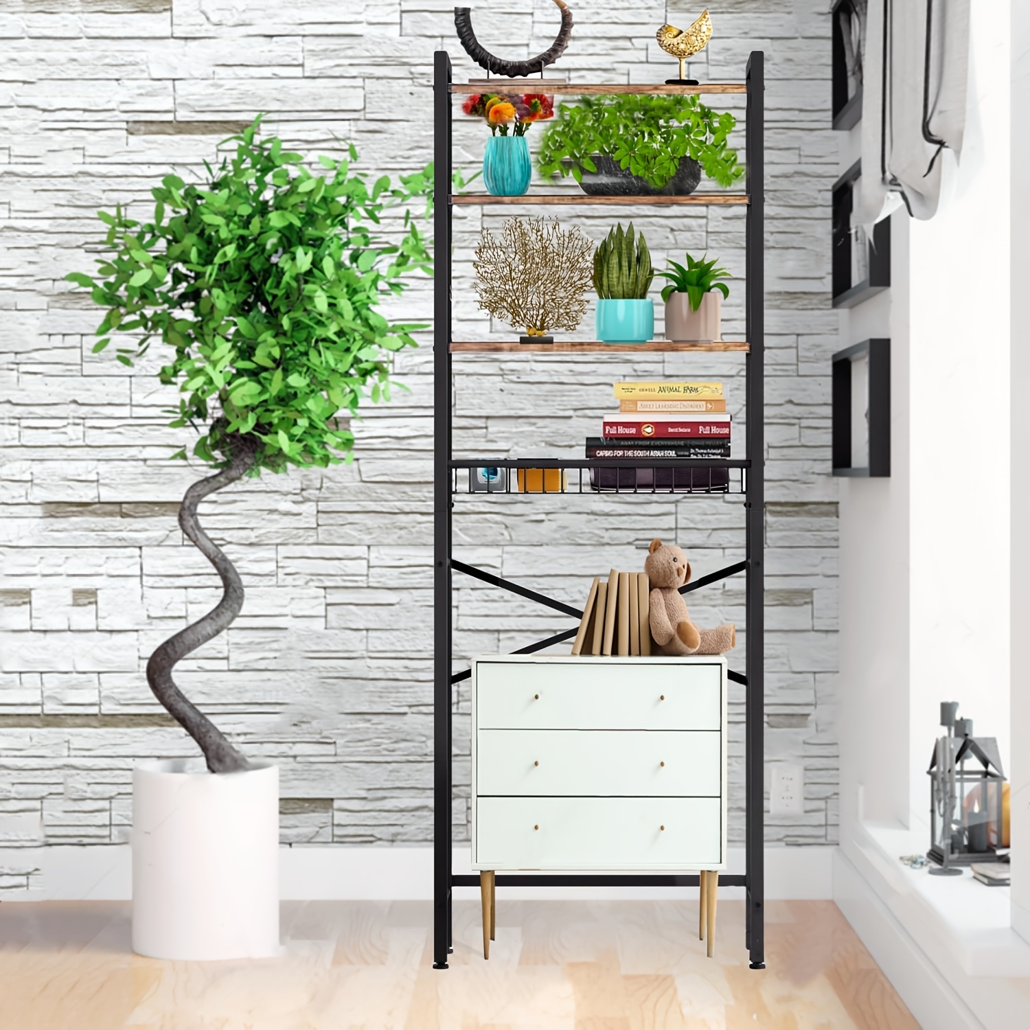 reliable 5-Tier Adjustable Over The Toilet Bathroom Organizer Shelf | Brown, Freestanding Iron Shelf with Toilet Paper Holder and 4 Hooks, Spray Paint End 2 reliable 5-Tier Adjustable Over The Toilet Bathroom Organizer Shelf | Brown, Freestanding Iron Shelf with Toilet Paper Holder and 4 Hooks, Spray Paint End - Image 2