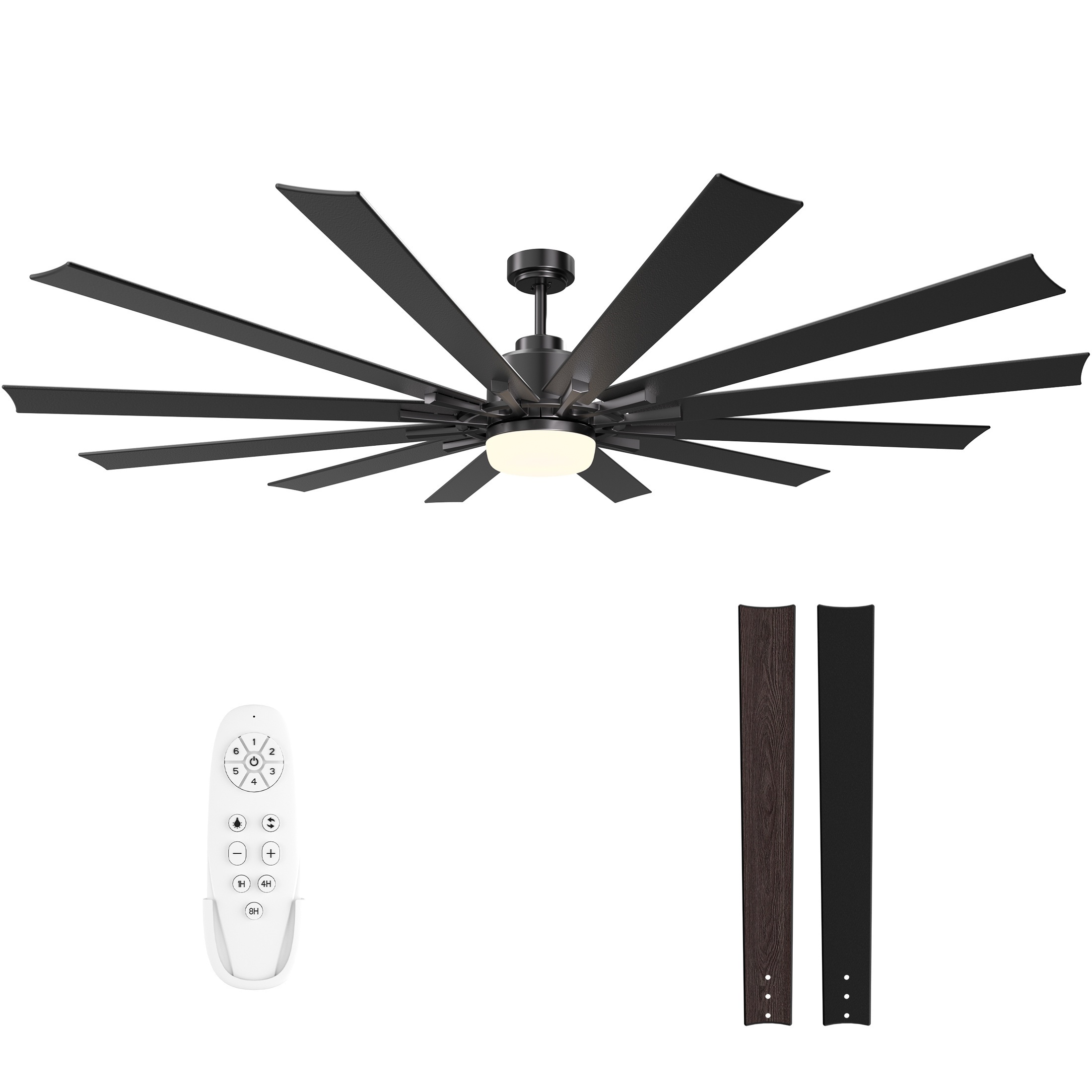 

84" Large Ceiling Fans With Lights And Remote - Indoor/outdoor Ceiling Fan With Light, 12 Blades, Large , Reversible Quiet Motor, Dimmable /black Ceiling Fan For Living Room