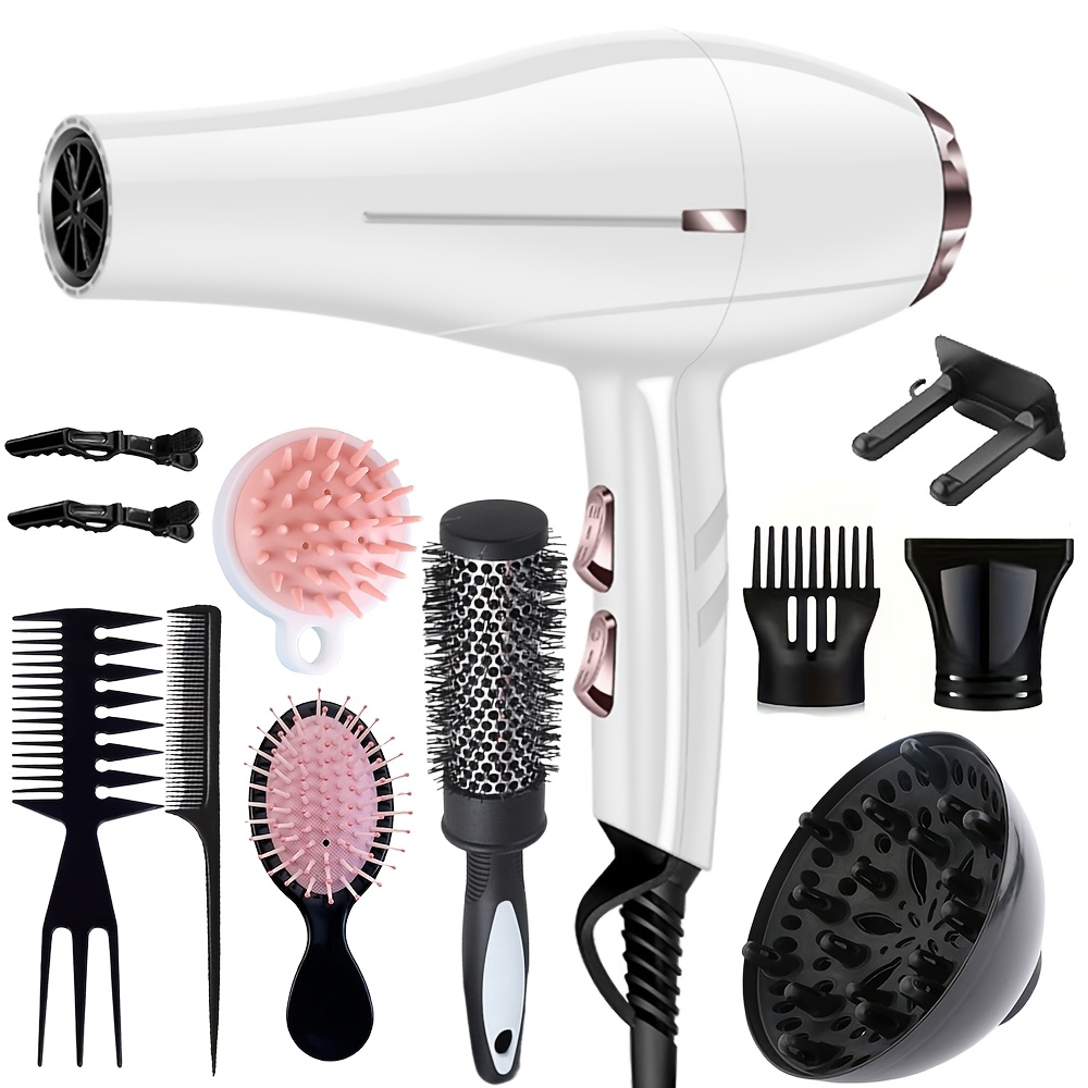 TEMU Morfone A 12pcs 1600w Hair Dryer Set, Designed For Student Dormitories, Hair Dryer Suitable For Home Hair Salons, In White/black/green, Perfect