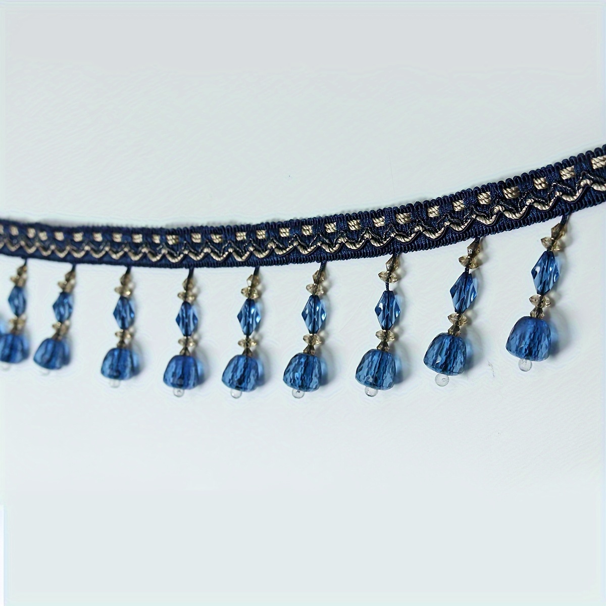 

Sapphire Blue European Curtain Lace Trim With Tassels, 1m/39.37in Wide - Perfect For Diy Sewing & Knitting Projects