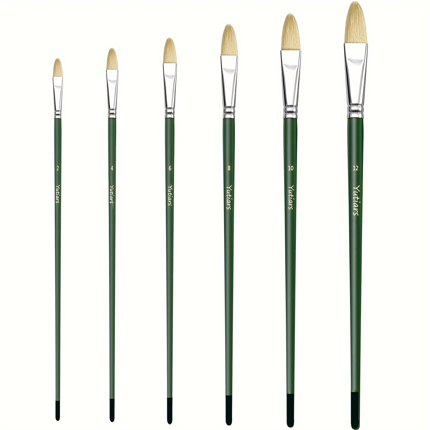 

Yutiars 6pcs Professional Paint Brush Set - Natural Chungking Bristles With Long Wooden Handles For Oil & Acrylic Painting