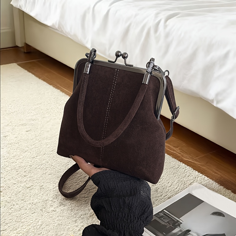 TEMU New Autumn And Winter Elegant Vintage Suede Shoulder Bag Lock, Stylish Women's Handbag, Square Closure Wallet