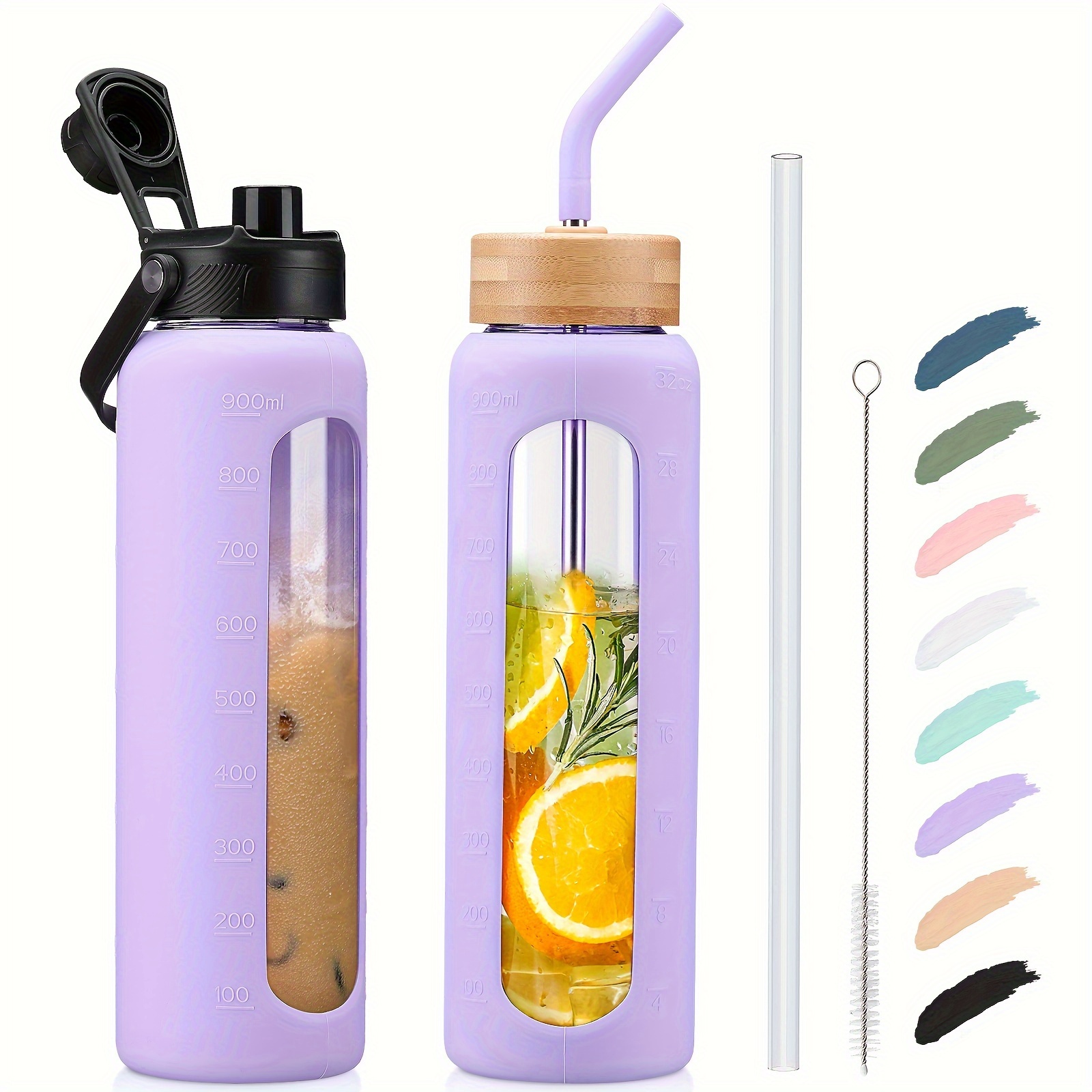 

Mukoko Glass Water Bottles 32 Oz Water Bottle With Straw, Sports Water Bottle With Handle, Clear Water Bottle With 2 Lids Bamboo Lid And Spout Lid, Wide Mouth Water Bottle With Sleeve