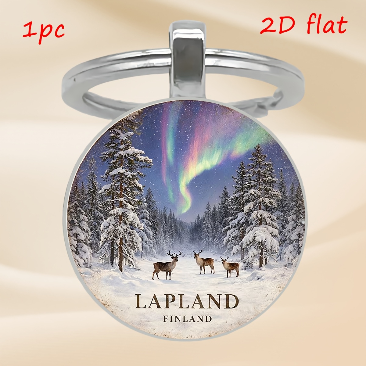 TEMU Portachiavi 1 pz con Renna Vintage, Nevosa, Aurora Boreale e Pietra , Decorato in Finlandese, 癡 Perfetta per Compleanni, Lauree, Souvenir di