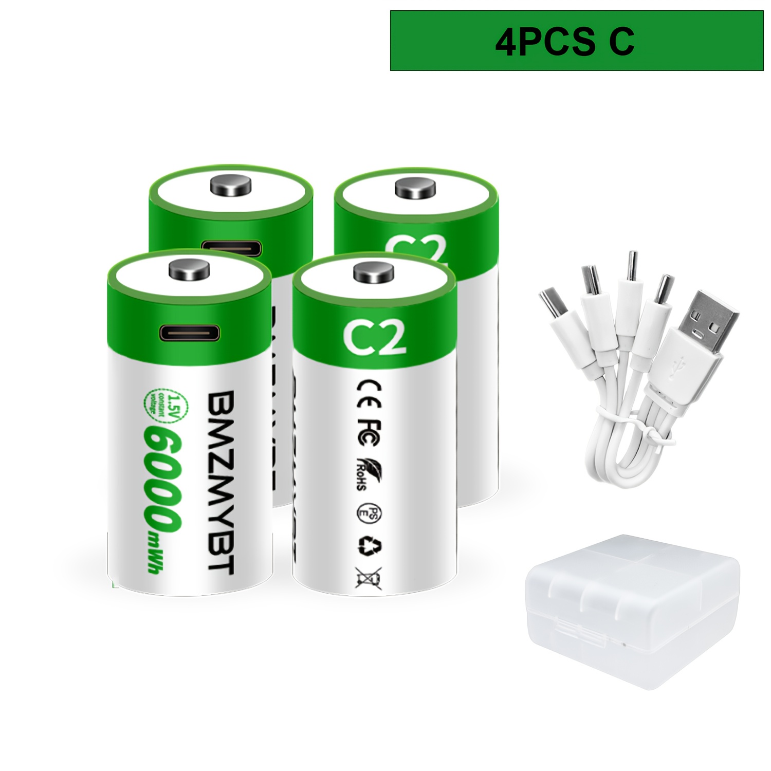 TEMU 4pcs Rechargeable C Batteries Usb-c/lithium-ion, High Capacity 1.5v Fast Charge Battery With Compatible For Game Consoles, Long-lasting Cycle,