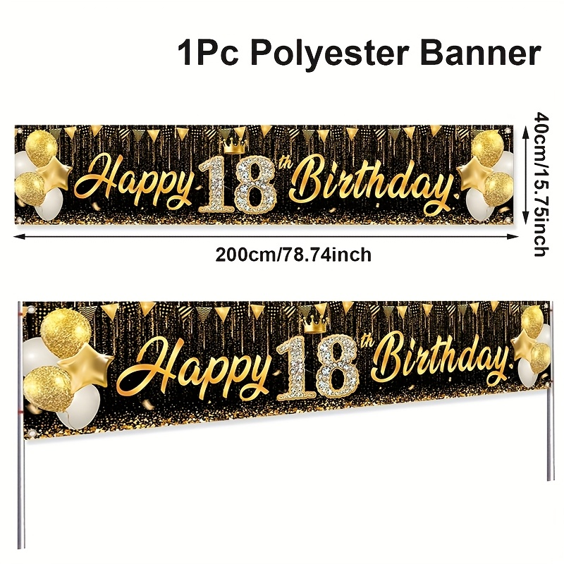 Image of 1pc,black Golden Birthday Hanging Banner,200*40cm, Old Birthday Banner,happy Birthday Party Decoration,18th Birthday Background Decor,photography Props,adults Birthday Party Banner