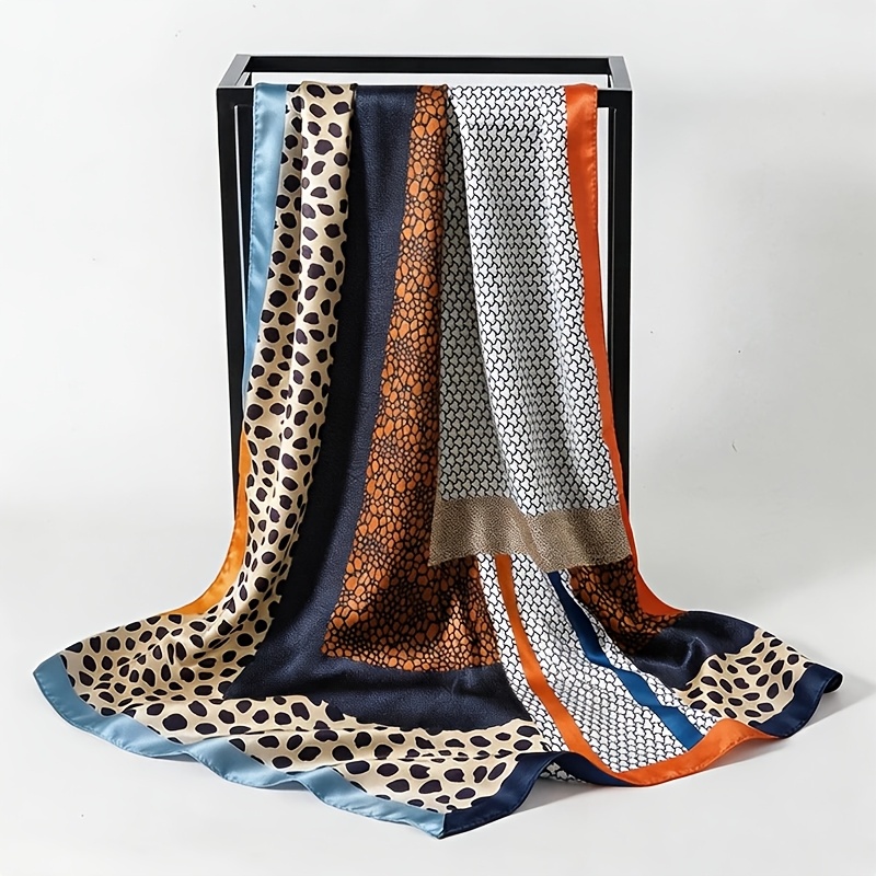 TEMU Foulard Carré Grand Format 90*90cm à Motif Puzzle Léopard Tendance, Utilisation Multifonctionnelle comme Foulard, Écharpe ou Châle