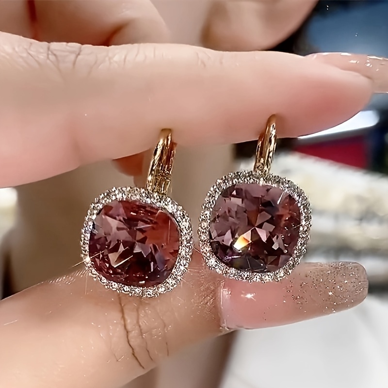 TEMU 1 Pair Of Burgundy Crystal Earrings, Bohemian Vacation Daily Party Wedding Gift