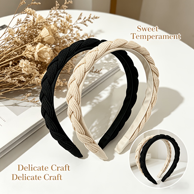 Image of 2pcs Braided Knotted Headband Set, Minimalist Hair Tie, Wide Non-slip Hair Additions, Suitable For Women' Wear, Face Washing And Makeup Hair Pressing, Mother's Day Gift For Mom