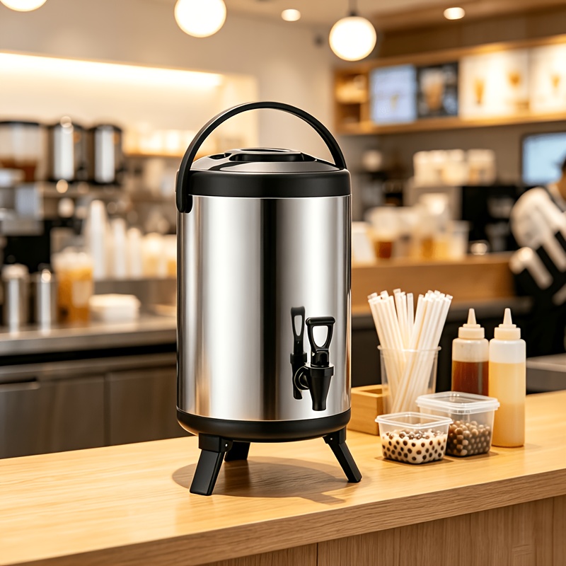 TEMU Insulated Tea Beverage Dispenser, Stainless Steel Cold Or Insulated Water Bucket With Handle - 5.4l, Foldable Warmer Water Storage Container For