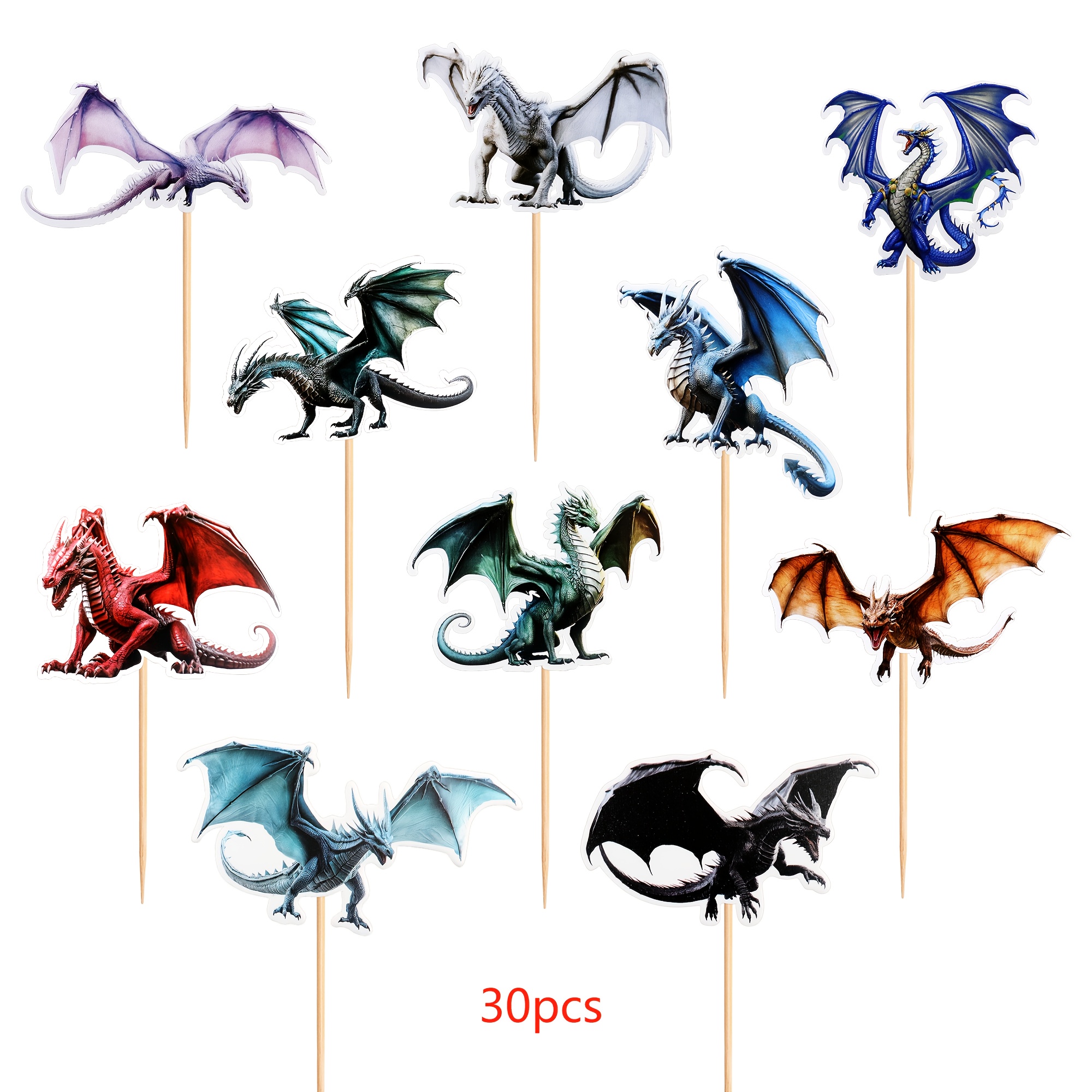 1set/30pcs Dragon Cupcake Insert Cake Insert Cupcake Insert Dragon Themed Party Cake Decoration Supplies