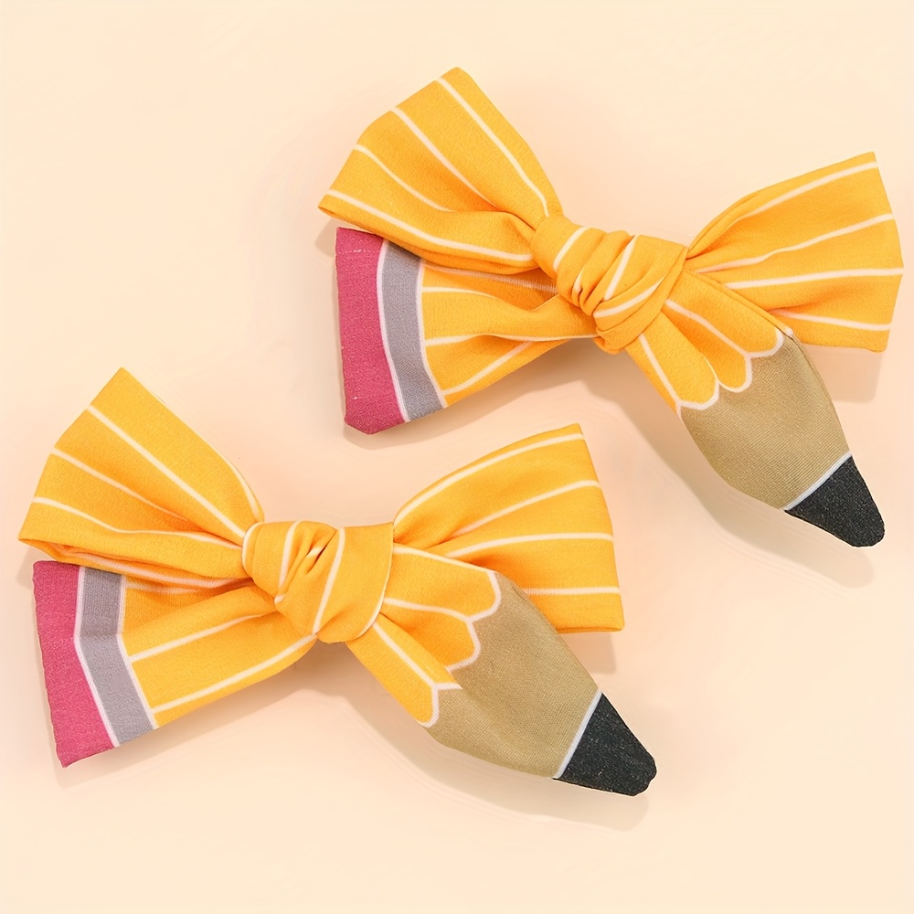 2pcs Back-to- Pencil Shape Hair Bow Clips For Cartoon Pencil Styling Polyester Non-woven Fabric Hair Bows For Daily & Casual Wear Stylish Hair Additions For Gifts
