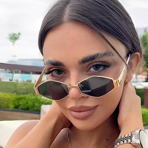 1 pair of irregular rhombus textured metal frame retro elegant and individual fashion decorative glasses suitable for daily clothing matching graduation season vacation beach driving music festival must have for trendy people