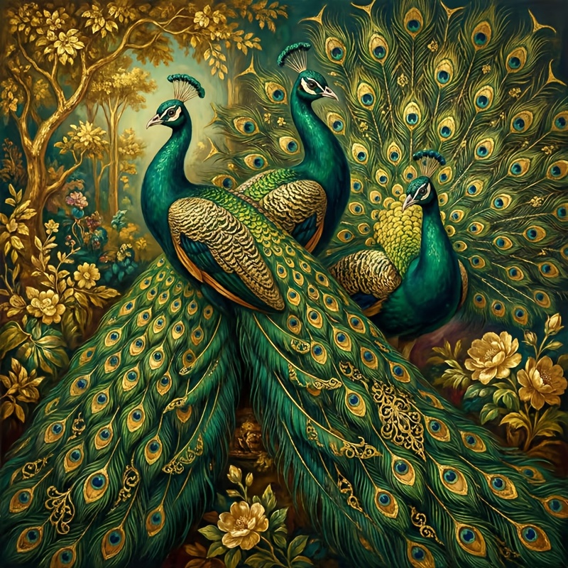 1pc large 5d diy modern minimalist style frameless diamond painting kit   in multiple sizes 30 x 30  8 x 11 8 inches 40 x 40cm 15 7 x 15 7 inches 50 x 50cm 19 7 x 19 7 inches     peacock pattern