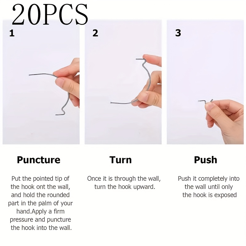 TEMU 20pcs Modern Picture Hangers, Wall Mount No-drill Monkey Tail Hooks, Painted Finish, For Drywall, Plaster, And Paneling, Utility Hooks