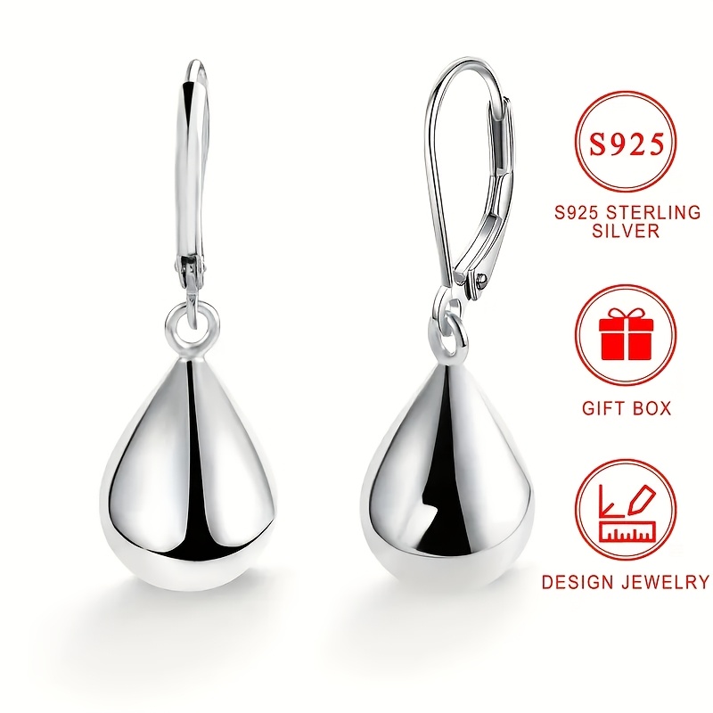 TEMU Elegant 925 Sterling Silver Teardrop Earrings, 4.5g Hypoallergenic, Chic Women's Jewelry For Daily Wear & Special Occasions, Halloween-friendly,