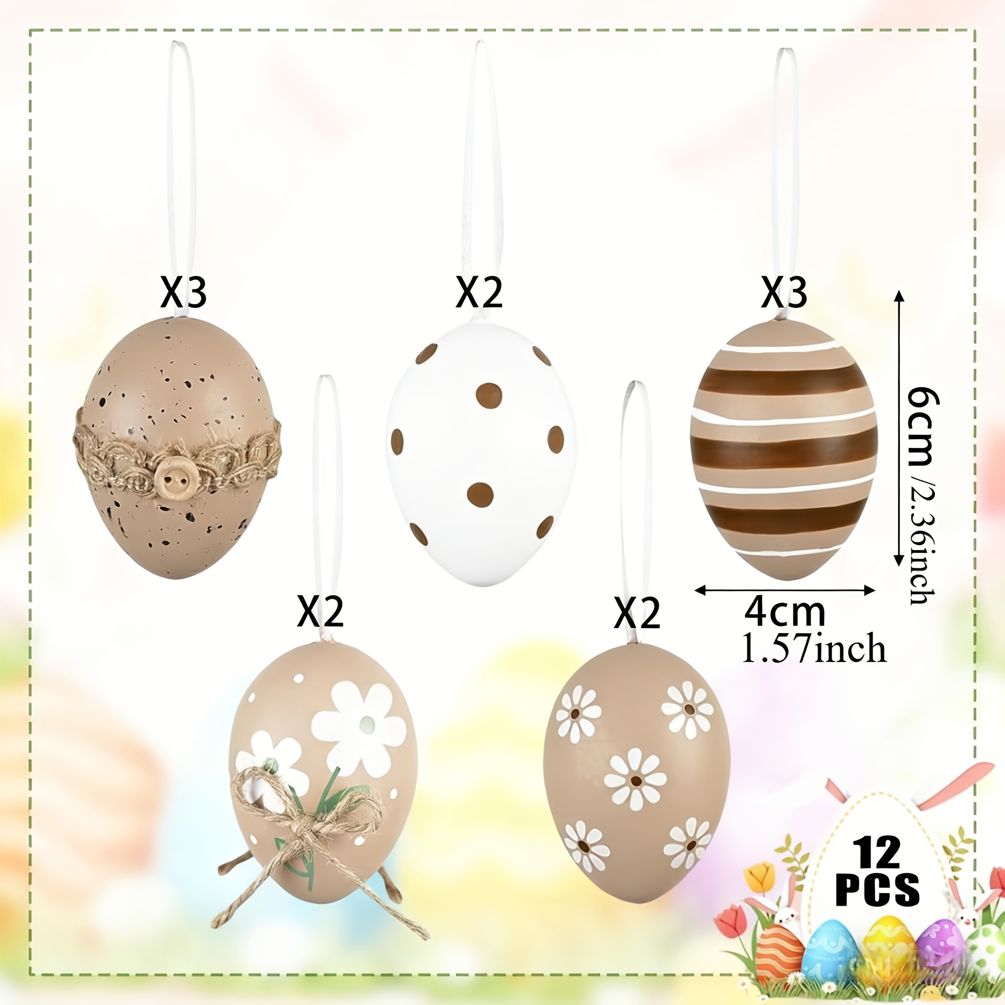 12pcs 6cm Easter Eggs For Hanging Easter Decoration, Modern Plastic Eggs For Easter Decoration, Black Ornament For Easter Baskets, Spring Decoration, Easter Gifts