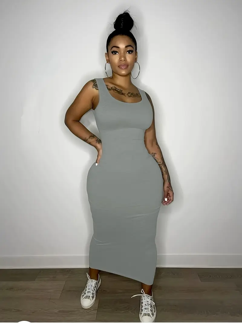 grey bodycon tank dress Mifsaly Midi Bodycon Dresses for Women Summer Casual Sleeveless Tank Dress Slim Fit Scoop Neck Outing Clubwear Stretchy Sundress Gray,S, Women's, Size