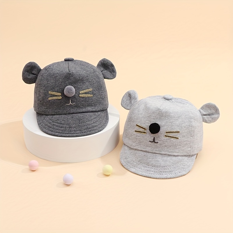 

1pc Cute Cartoon Animal Design Baby Baseball Cap With Ears, Unisex Adjustable Toddler Soft Cotton Hat, For Boys & Girls
