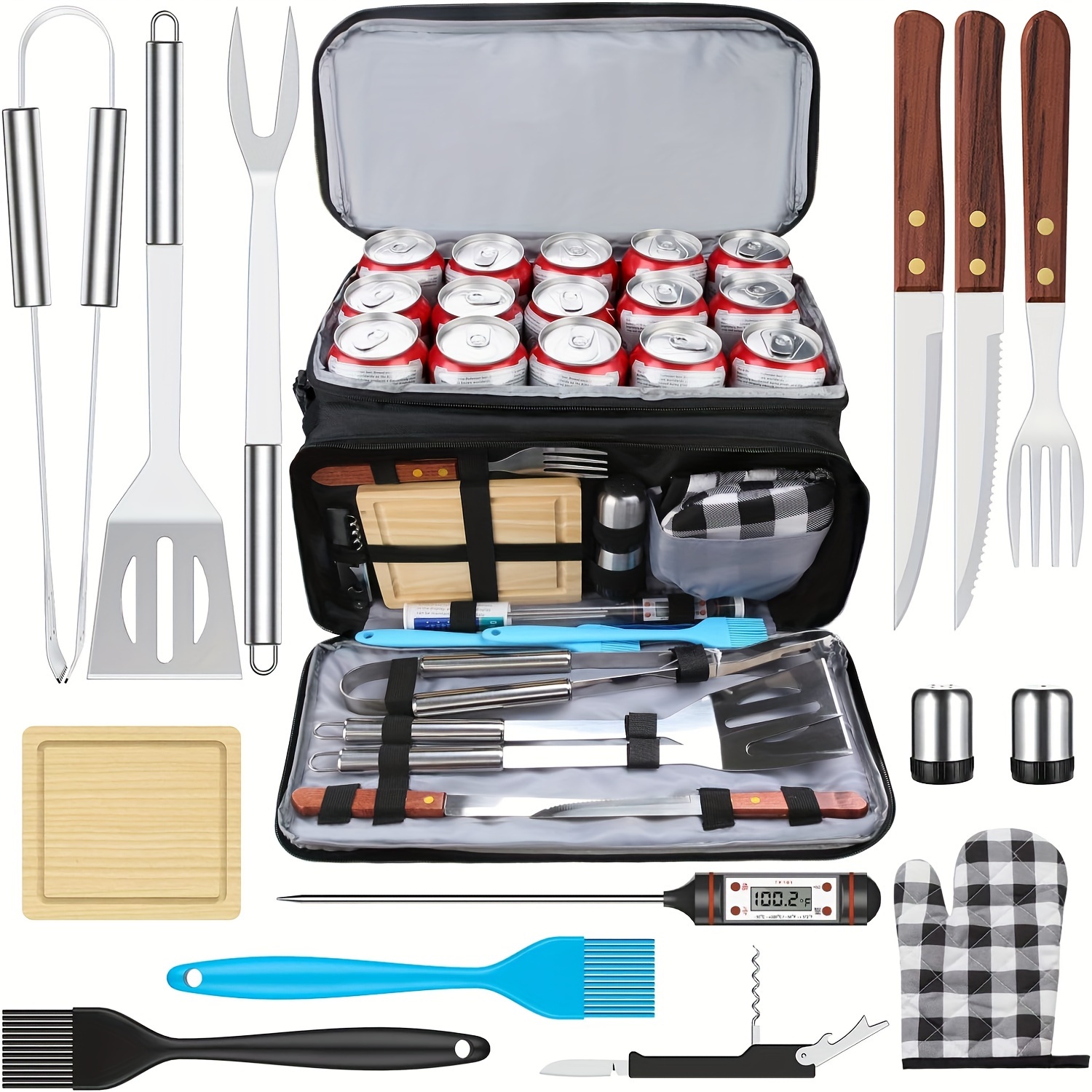 

Bbq Grill Accessories With Insulated Cooler Bag, Grill Utensils Set Bbq Grilling Accessories Bbq Tools Set, Stainless Steel Grill Set For , Camping, Tool Set For Men