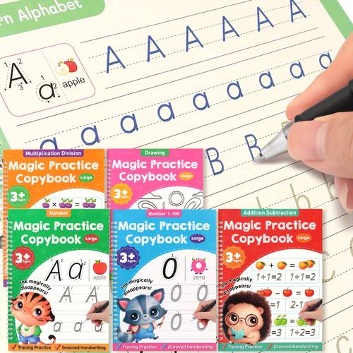 large magic grooved practice copybook for kids reusable grooved handwriting workbook learn to write number letter tracing for kids ages 3 8 kindergarten preschool calligraphy 7 3