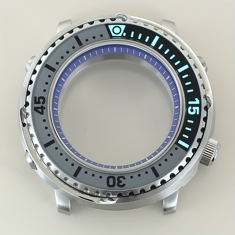 TEMU 43.3mm Men's Watch Case Designed Like A Tuna Can, Made Of 316l Stainless Steel, Compatible With , , , And Nh38 Movements, Featuring A 10atm