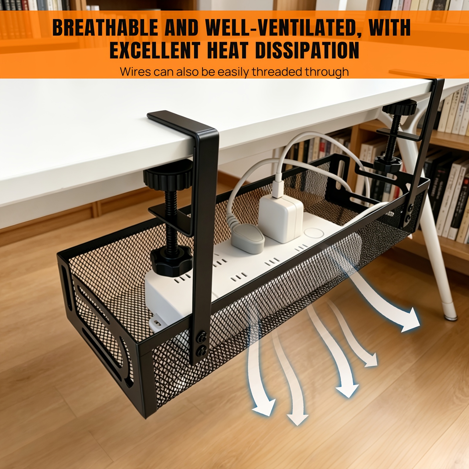 Under Desk Cable Management Tray with Clamp Mount, No Drill Installation