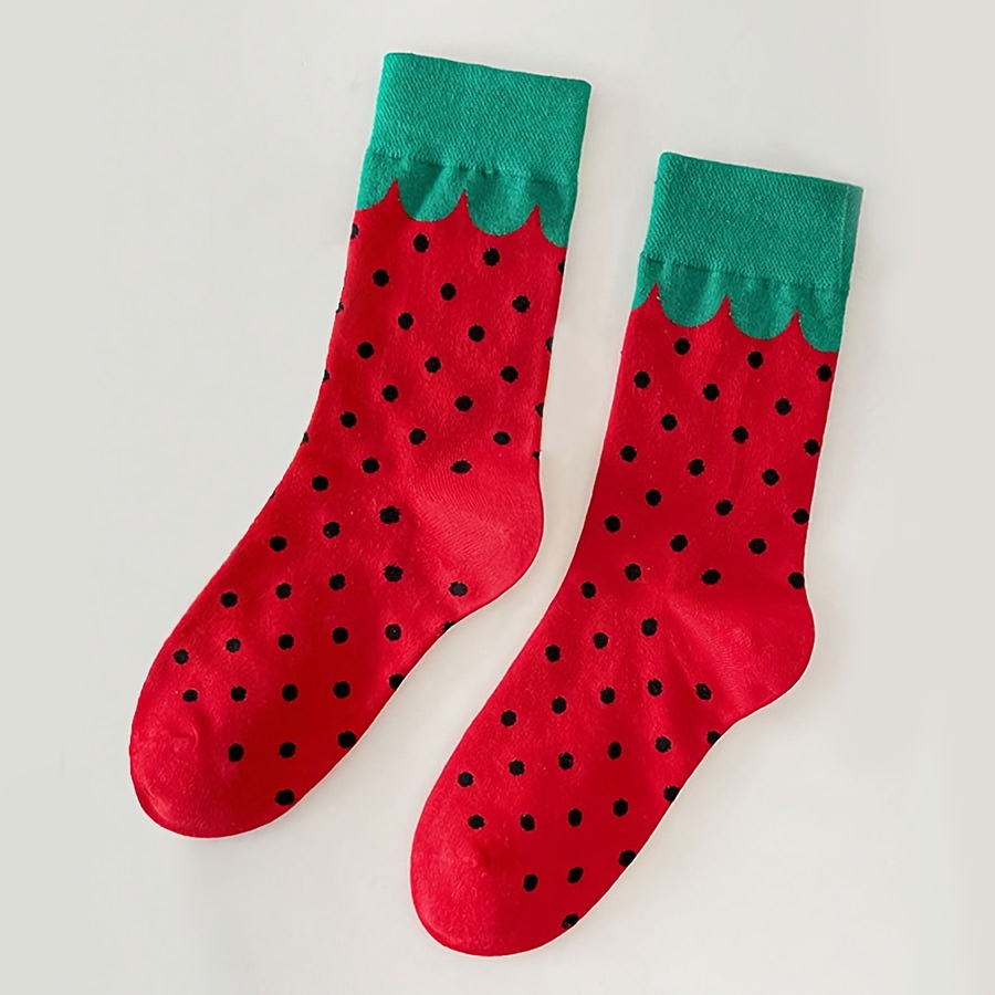 E-shop 1 Paar Damen Socken mit kreativem Erdbeer-Print, bequem und vielseitig, geeignet für den täglichen Gebrauch