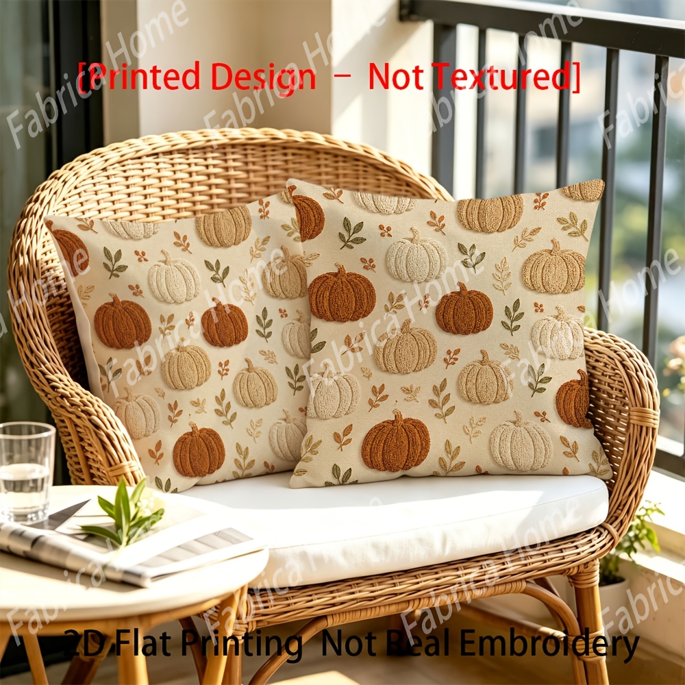 TEMU [printed Design â Not Textured] Set Of 2 Autumn Pumpkin Leaf Decorative Pillow Covers, 18x18 Inches, 2d Flat Design With Pumpkins And Earthy