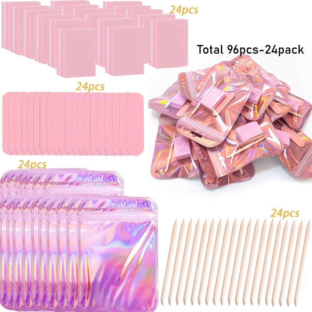 Image of 24pcs/96pcs Manicure Kits, Individually Package 4pcs Press On Nail Kit - Nail Stick, Nail File, Nail Buffer , 4in1 Nail Art Tool Kit For Salon Business Home ，for Toenail& Foot Clean