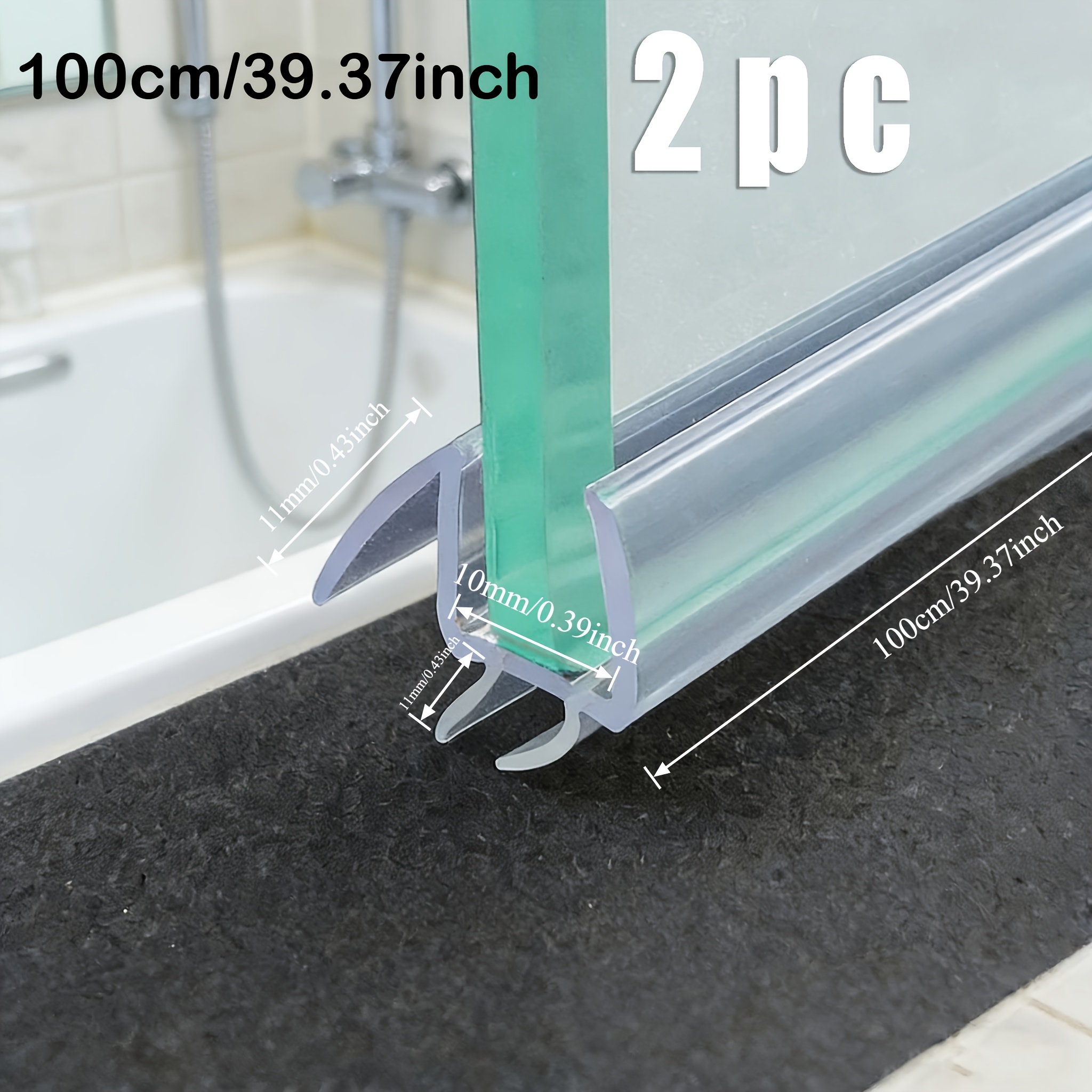 Image of 2pcs Of 100cm Frameless Shower Door Bottom Seals, Suitable For Glass Doors—prevents Shower Leaks And Forms A Waterproof Barrier