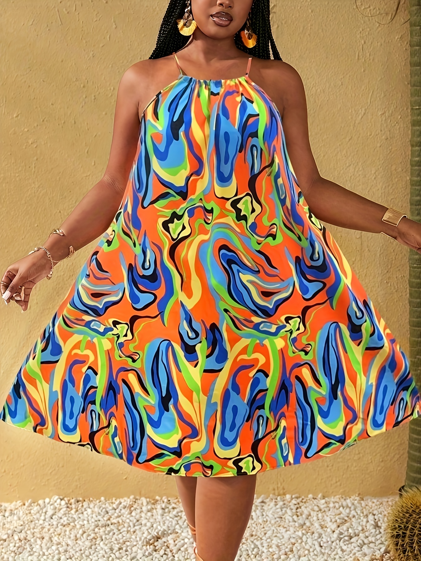 plus size plus size fashion vacation lace print dress temu - Temu