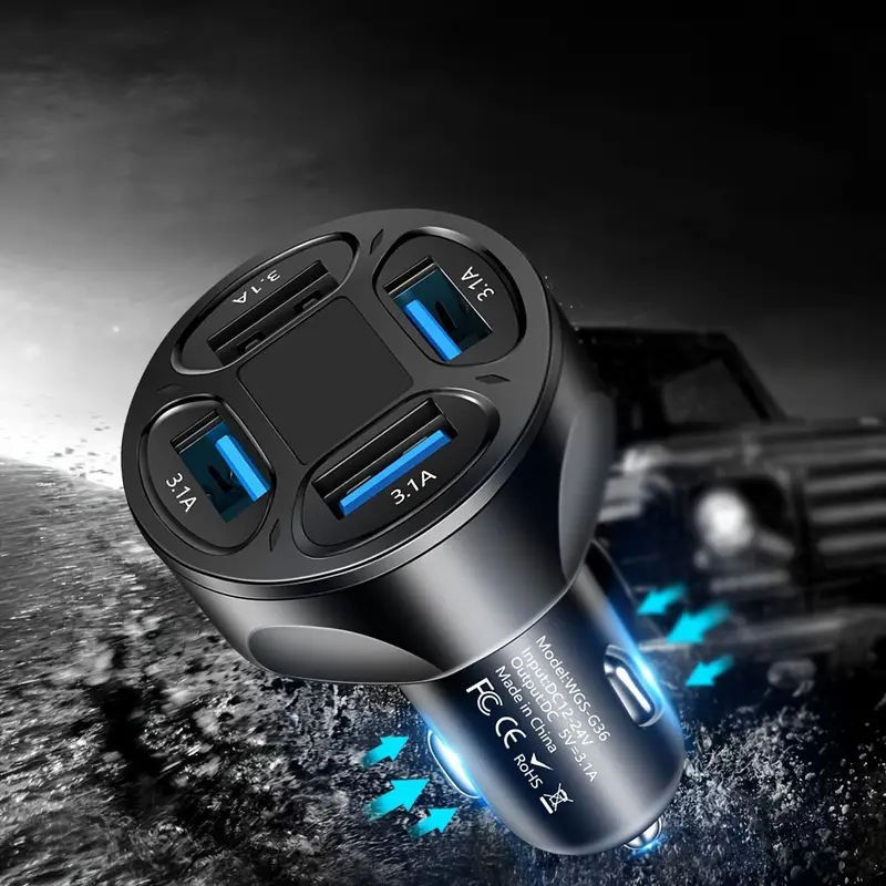 4 port usb car charger adapter with fast charging universal car plug 36v operating voltage female to male connector polarity multi device fast charge without battery details 2