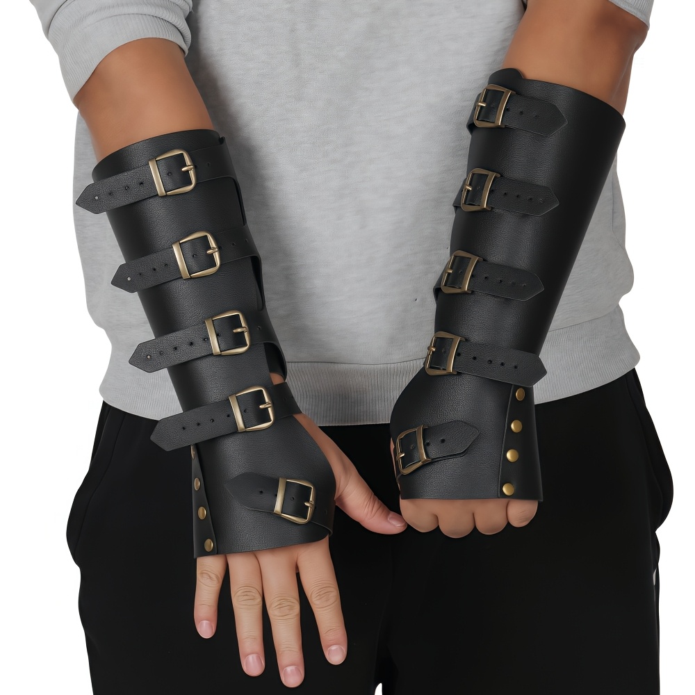 Image of Medieval Faux Leather Knight Viking Faux Leather , Archery Protection Glove, Faux Leather Hand Glove, Adjustable Wristband, Retro Adjustable Cuff, Suitable For Halloween Carnival Cosplay Costume