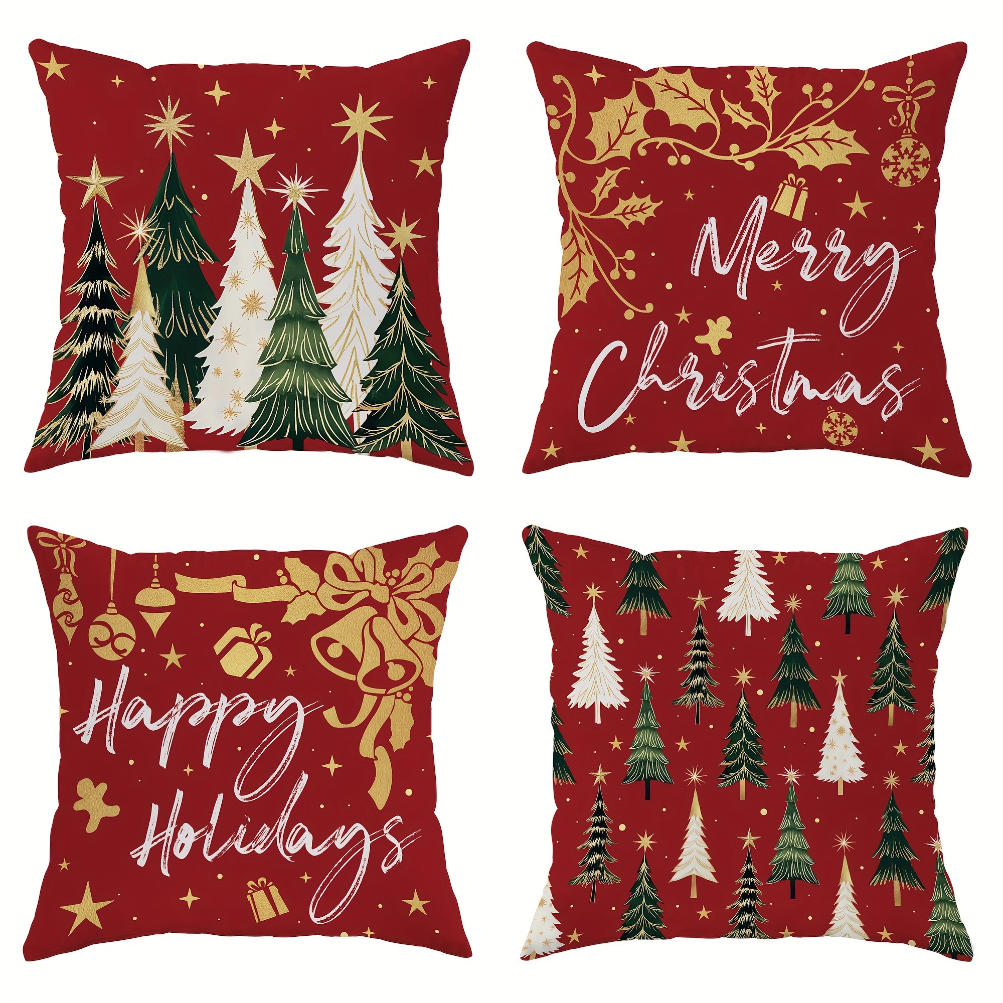 

4pcs Christmas Gift Velvet Throw Pillow Covers Soft Decorative Pillowcases 1 Sided Printing 18in*18in For Winter Living Room Bedroom Sofa Bed Decor Without Pillow Inserts