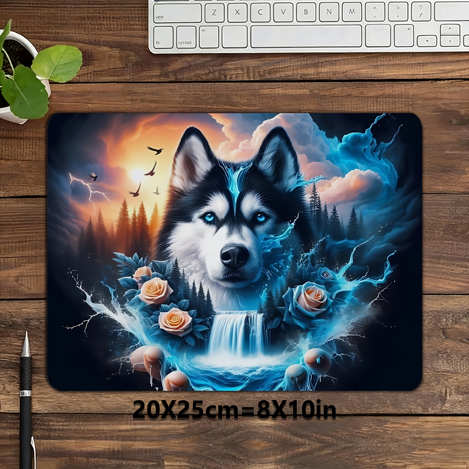 Formaat Husky Anime Muismat Compatibel voor PC/Laptop - Schattige Husky & Waterval Gaming Bureau Mat, Antislip Rubberen Onderkant, Dik Geschikt voor Kantoor, Computer, Gaming Setup - M Mode Muismat