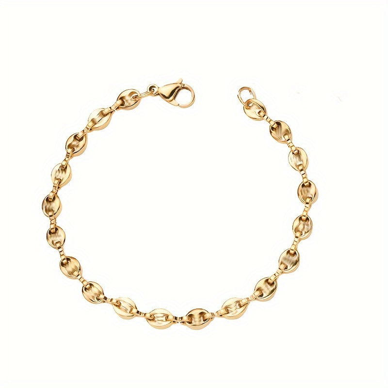 Image of 1pc Of Stylish And Minimalist Stainless Steel Coffee Bean-shaped Elegant Oval Openwork Versatile Chain Jewelry For Women's Hand Accessories
