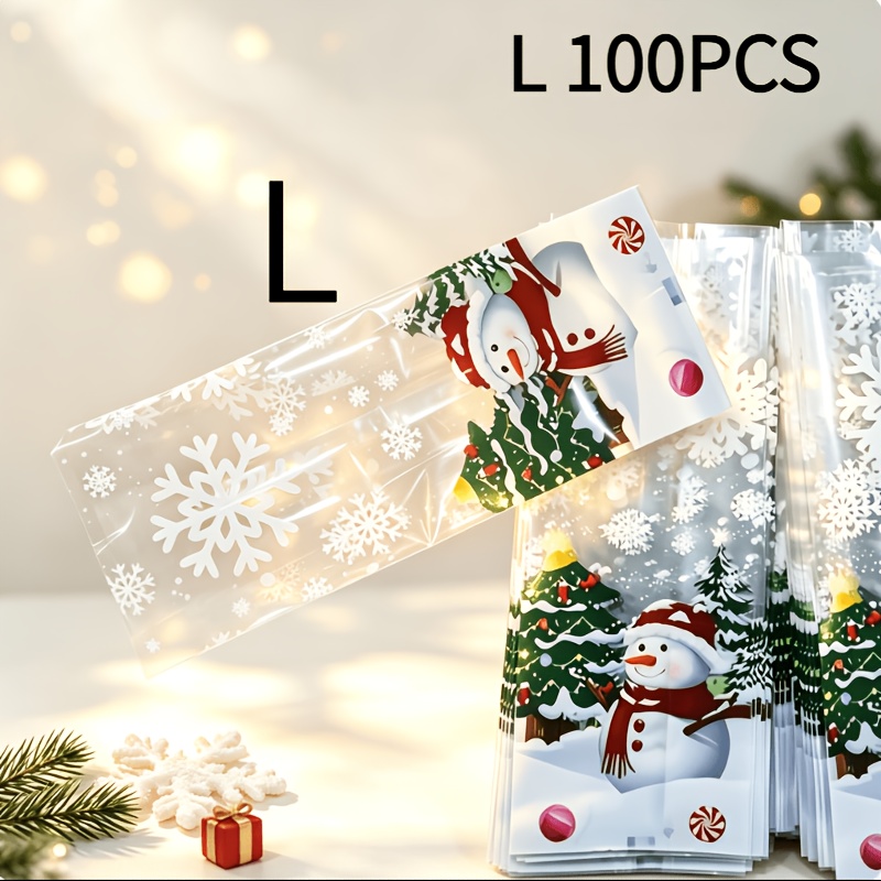 TEMU Lot de 100 sacs cadeaux de Noël à de neige, emballage en plastique transparent, convient pour les fêtes d'année, le An, Thanksgiving,