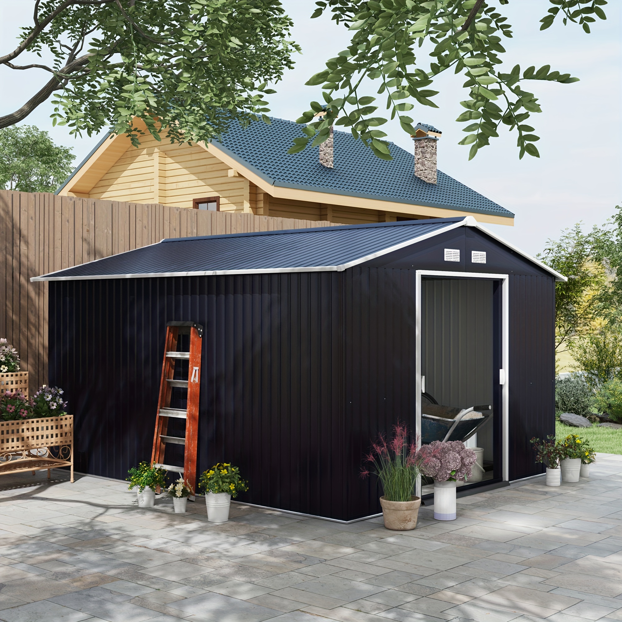 

Outsunny 11' X 9' Outdoor Storage Shed, Garden With Foundation Kit, 4 Vents And Sliding Doors For Backyard, Patio, Garage, Lawn, Dark Gray