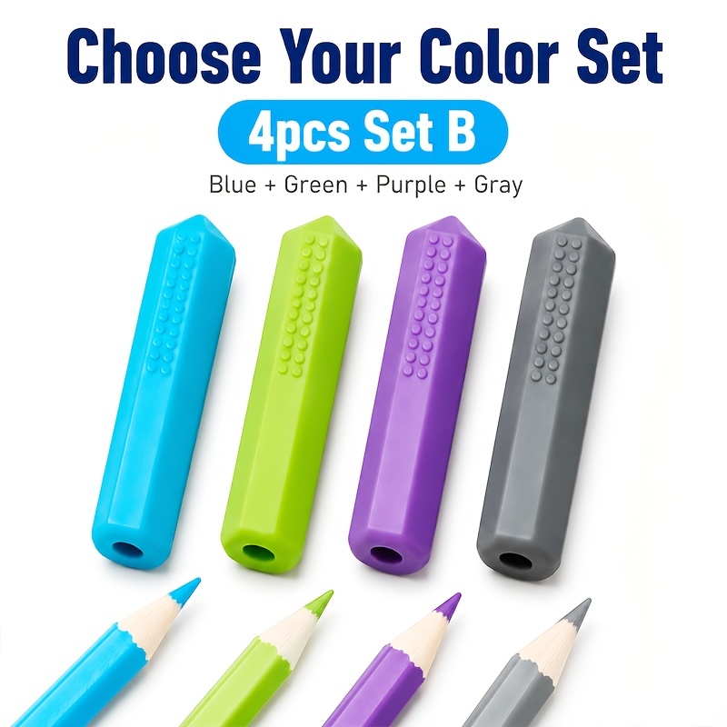 TEMU Lot de 4 poignées de crayon en souple pour enfants, embouts de crayon, protège-crayons à mâcher, manchons de crayon texturés, accessoires pour