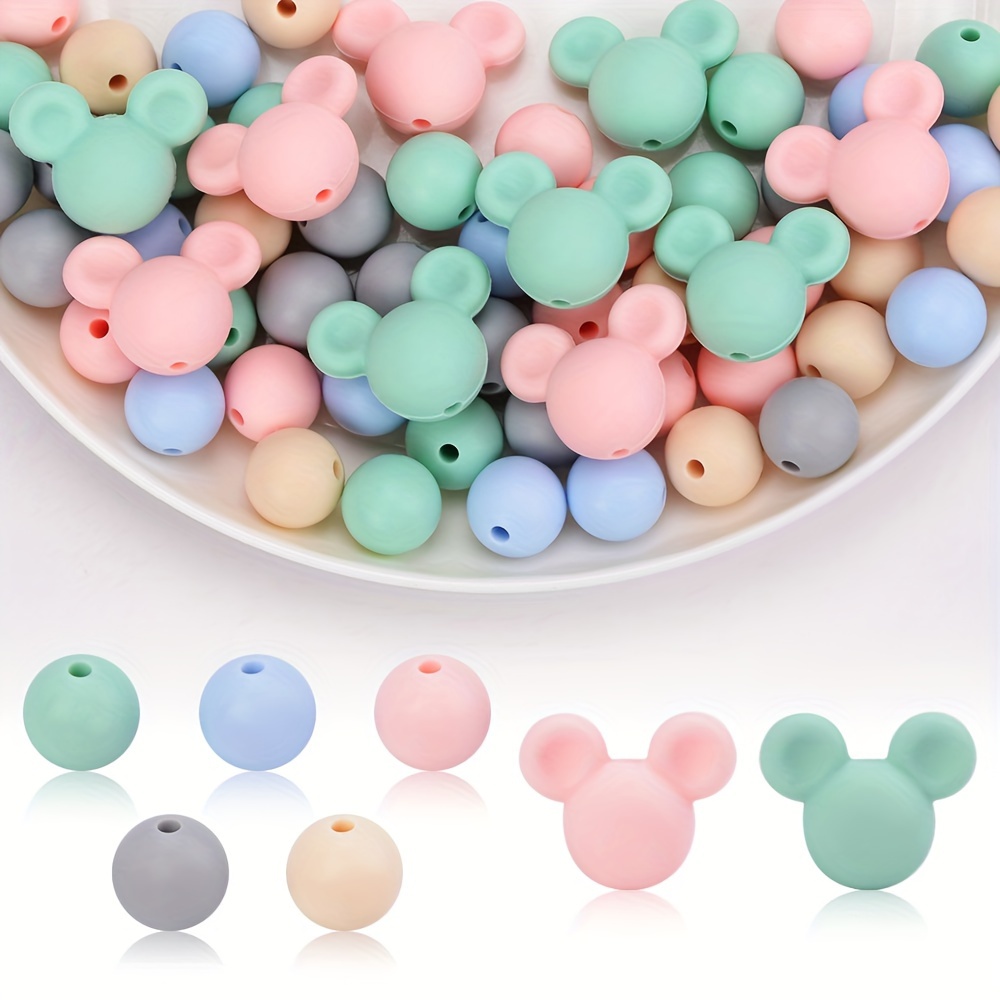 

60 Pcs Mouse And Round Shape Silicone Beads, 12mm Loose Silicone Beads For Making Necklace Making Bulk Round Silicone Beads For Bracelet Jewelry Diy