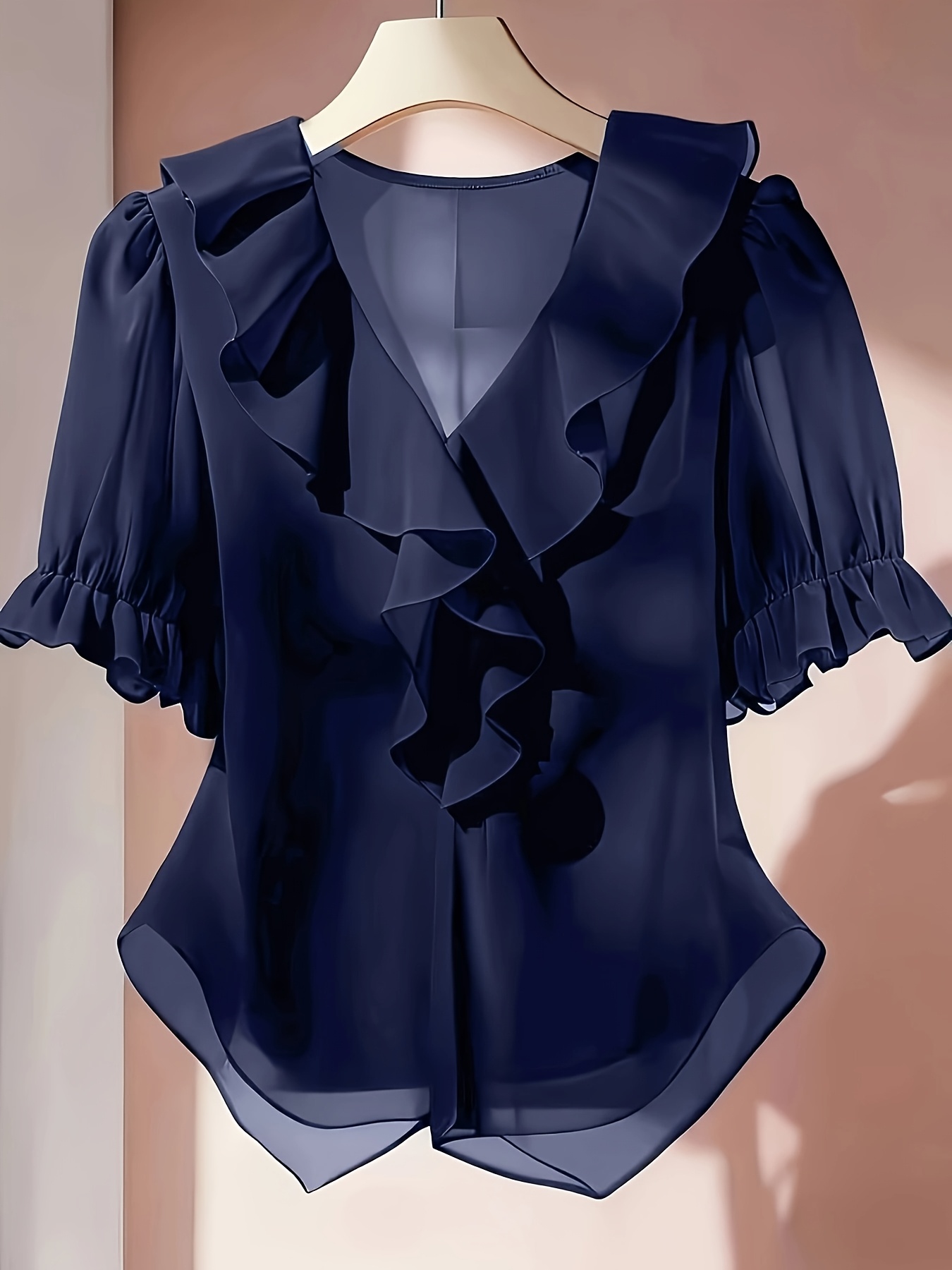 navy puff sleeve blouse sold on Temu United States
