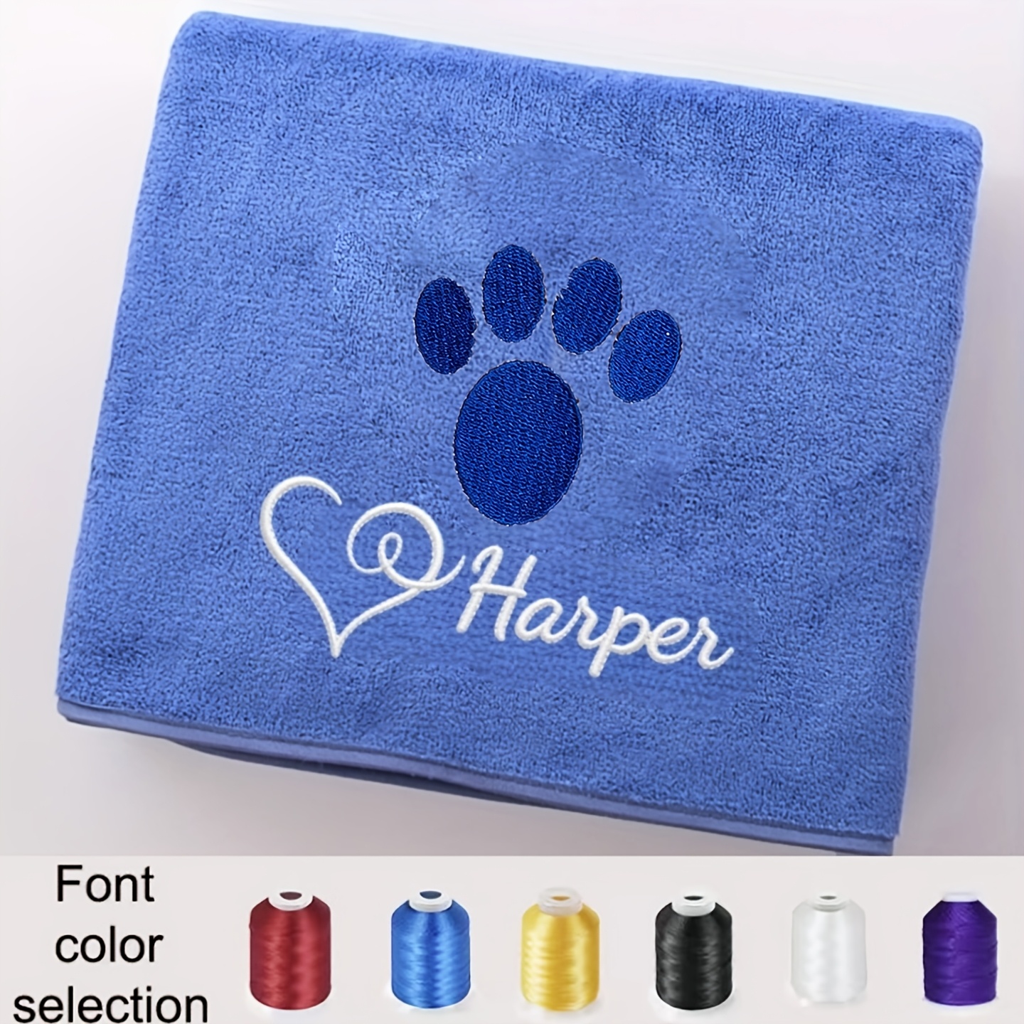 TEMU Personalized Pet Towel With Custom Name/text & Paw Print Embroidery - Super Absorbent Suitable For Bathing, Swimming, Grooming - Suitable For