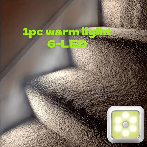 outdoor 1pc motion sensor stair wall light 6 led lamp beads battery powered not included battery no wiring night light suitable for stairs under cabinets wardrobes christmas indoor decoration use