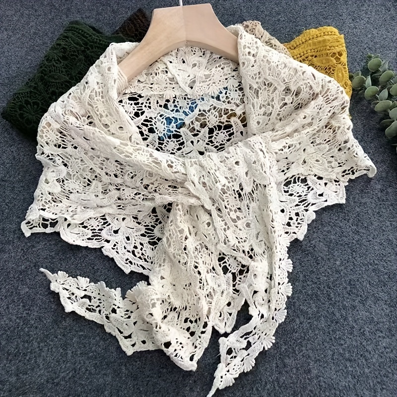 1pc, Solid-colored, Breathable Shawl With Floral Cutouts, Perfect For Casual Wear, Parties, Balls, And Wedding Dresses, Featuring A Triangular Design.