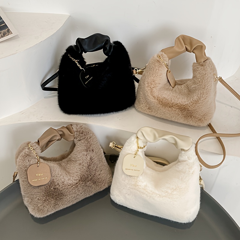 

Sac Fourre-Tout en Peluche de Luxe et Élégant - Grande Multifonctionnel, Sac Bandoulière Ajustable, Idées de Cadeaux pour Fêtes - Cadeau de Pâques et de Noël pour Filles, Design pour et l'Hiver