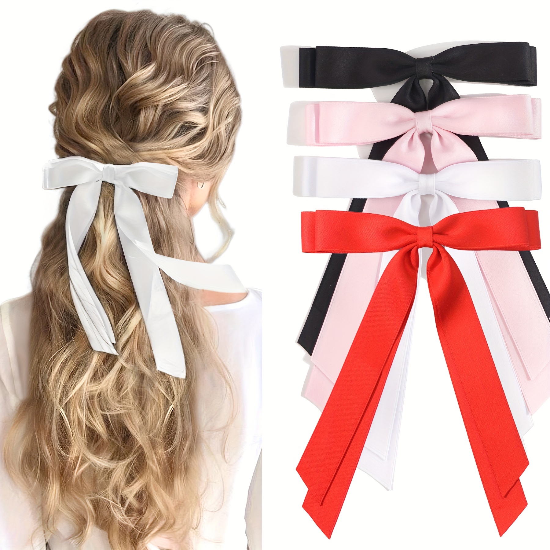 6 cintas para el pelo con lazo, bandas largas de seda para el cabello