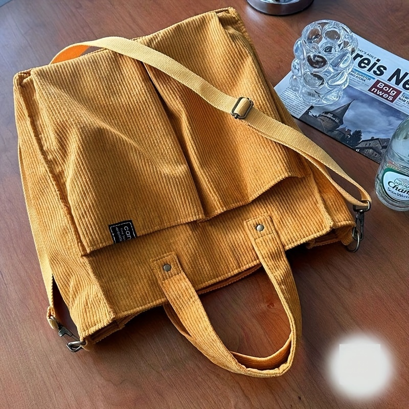 korean style handmade corduroy tote bag black white striped Temu