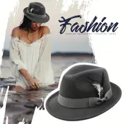 classic fedora hats for men women short brim felt feather hat panama dress hat details 0